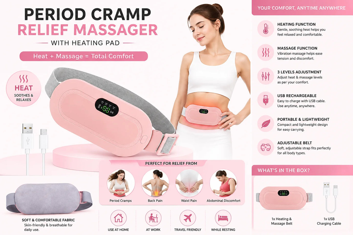 XOTIC Period Cramp Comfort Heating Pad and Massager