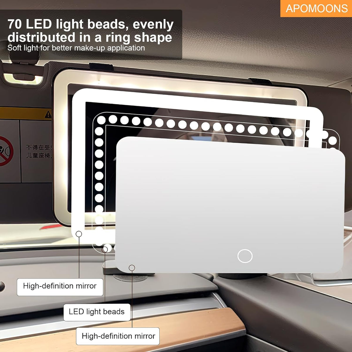 LED Car Vanity Mirror For Make-Up