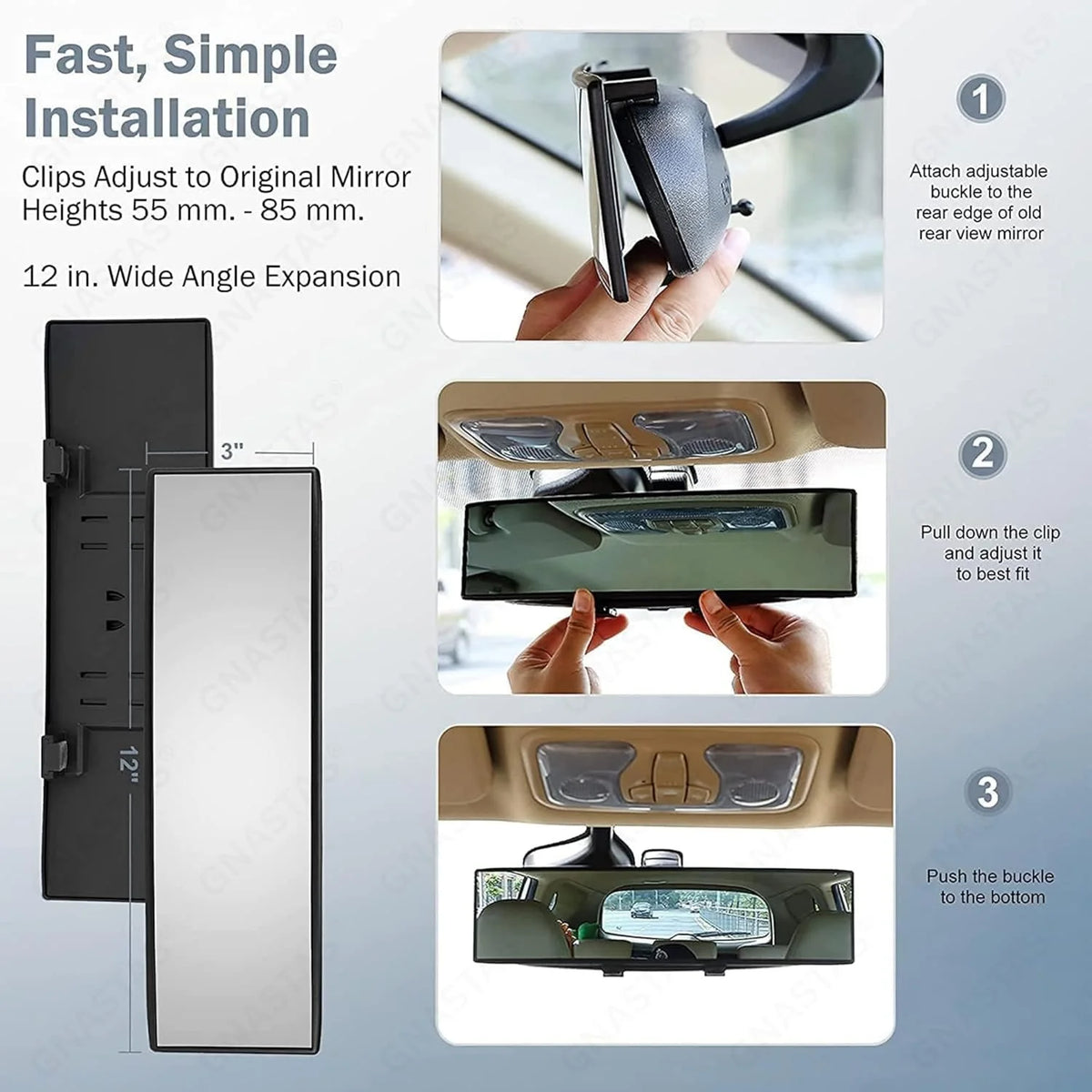 Universal Clip-On Wide Angle Car Rear View Mirror | Anti-Glare